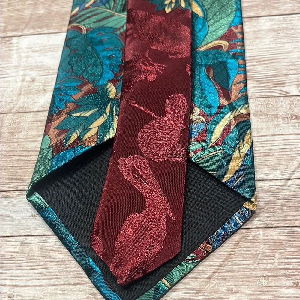 Floral Patterned Hologram Animal Tie in Teal and Gold